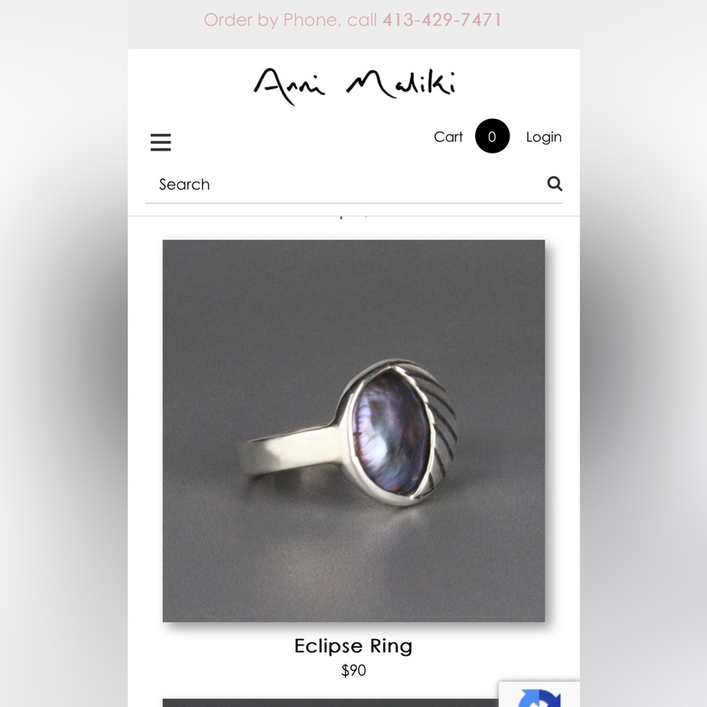 Sterling Silver ‘Eclipse’ Ring Size 5-6 by designer Anni Maliki. EUC